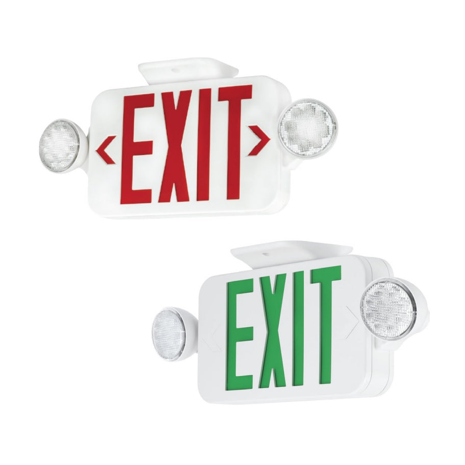 ILP EXC Series Two-Sided Emergency and Exit Sign Combo White Housing Fixture - Available in Green and Red Letters