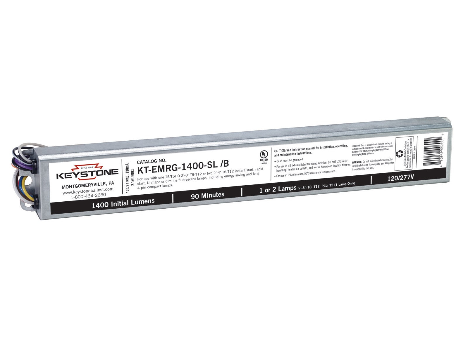 Keystone KT-EMRG-1400-SL/B T8 or T12 Emergency Ballast 1400 Lumen 90 Minutes with Low Profile Case - 2
