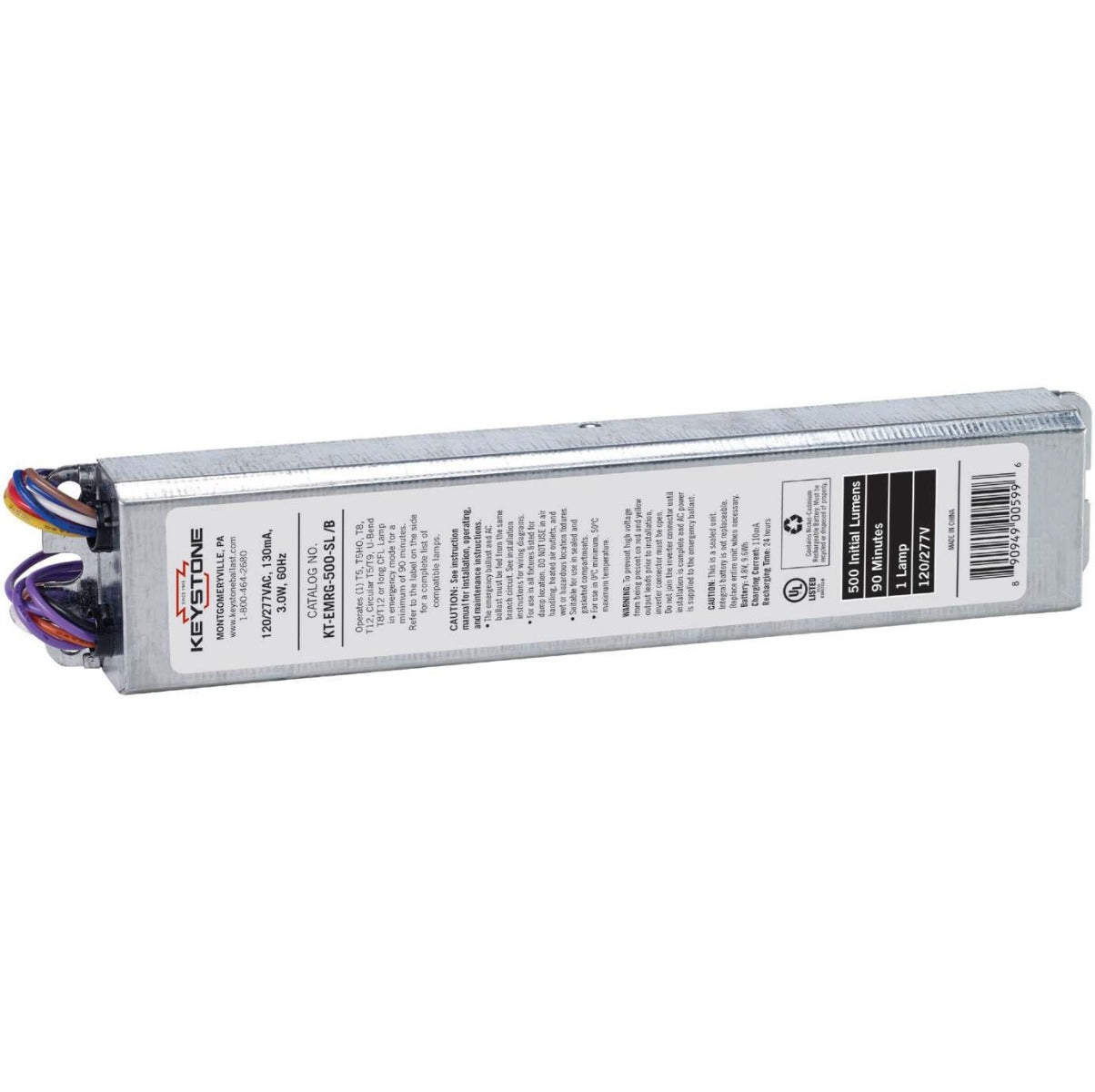 Keystone KT-EMRG-500-SL/B T8 or T12 Emergency Ballast 500 Lumen 90 Minutes Low Profile Case