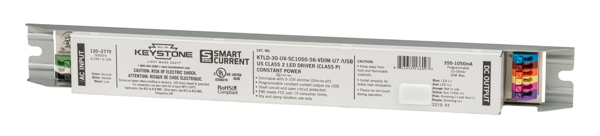 Keystone KTLD-30-UV-SC1050-56-VDIM-U7/USB 30-Watt Constant Current Programmable Output LED Driver