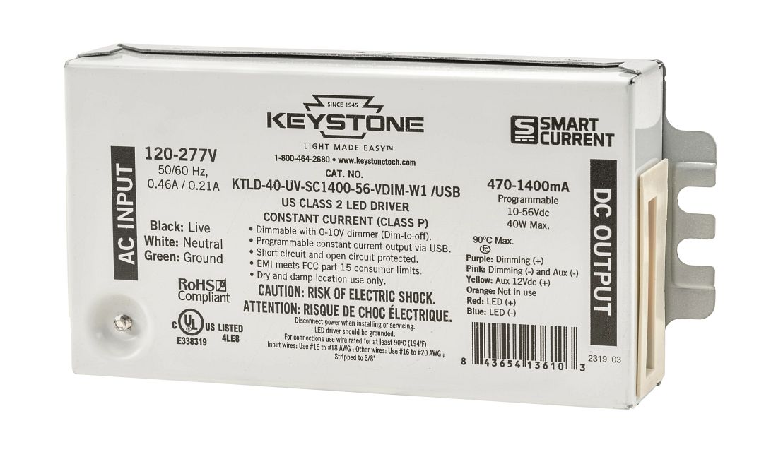Keystone KTLD-40-UV-SC1400-56-VDIM-W1/USB 40-Watt Constant Current Programmable Output LED Driver