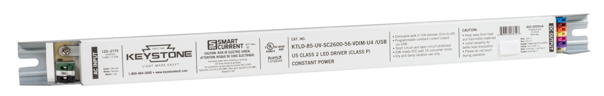 Keystone KTLD-85-UV-SC2600-56-VDIM-U4/USB 85-Watt Constant Current Programmable Output LED Driver