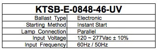 Keystone KTSB-E-0848-46-UV/A Electronic - Parallel Wired Sign Ballast 4-6 Lamps 8-48 Feet - 2
