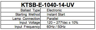 Keystone KTSB-E-1040-14-UV Electronic - Parallel Wired Sign Ballast 1-4 Lamps 10-40 Feet - 2