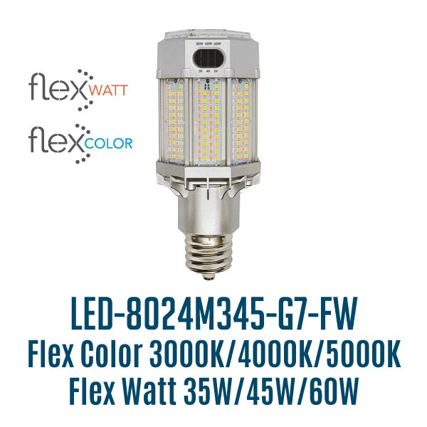 Light Efficient Design LED-8024M345-G7-FW DLC Listed FlexWatt FlexColor Corn Cob Post Top LED Retrofit Lamp EX39 Replaces up to 320W HID