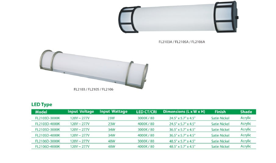 Specifications Sunpark FL2103D-4000K 23 Watt 23W LED Vanity Fixture 4000K