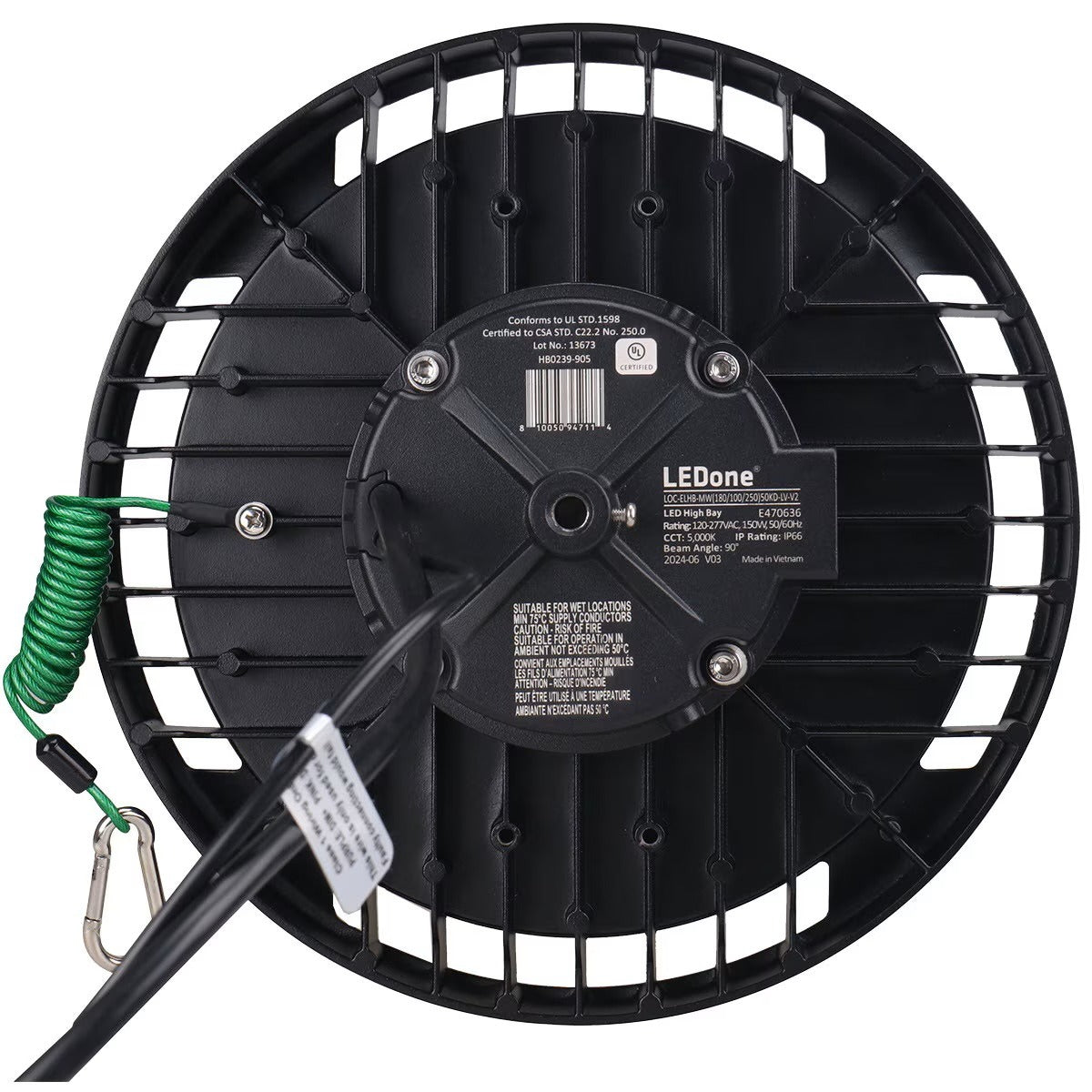 LEDone LOC-ELHB-MW(180/200/250)50KD-LV-V2 Multi-Watt UFO LED High Bay Fixture V2 5000K Replaces 600W-1000W HID