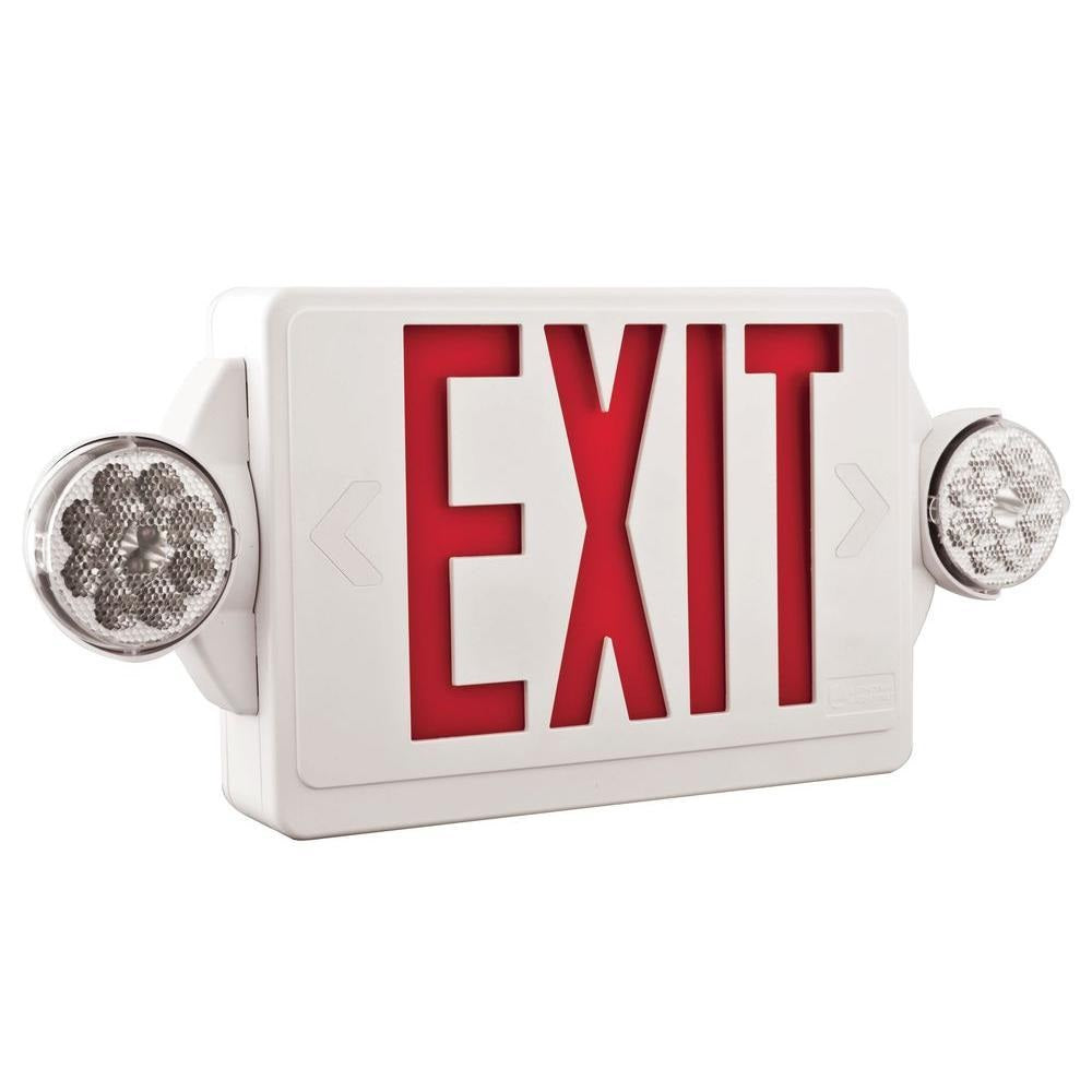 Main Image Lithonia Lighting LHQM-LED-R-HO-M6 LED White Exit Sign Emergency Frog Eyes Combo Unit with High Output Battery