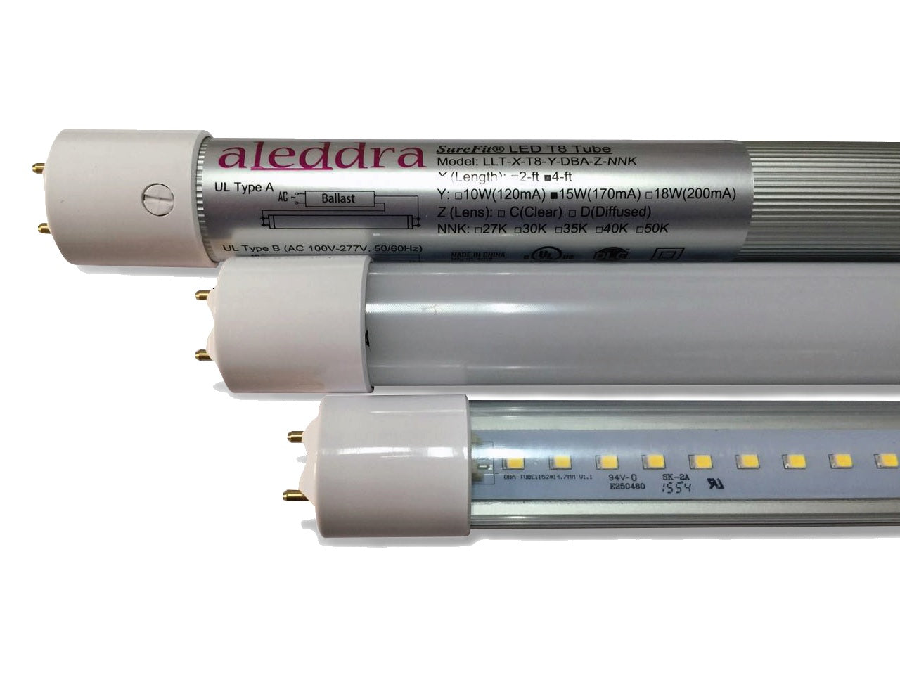 Aleddra LLT-2-T8-10W-DBA-C DLC Qualified 2-Foot G5 T8 Clear LED SureFit DBA Linear Tube Lamp