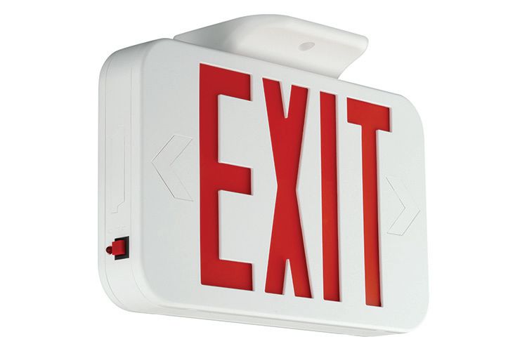 GE Lighting Lumination LUX Series LED High Impact Flame Rated Thermoplastic Universal Face Exit Light Fixture - Red Letter, White Finish