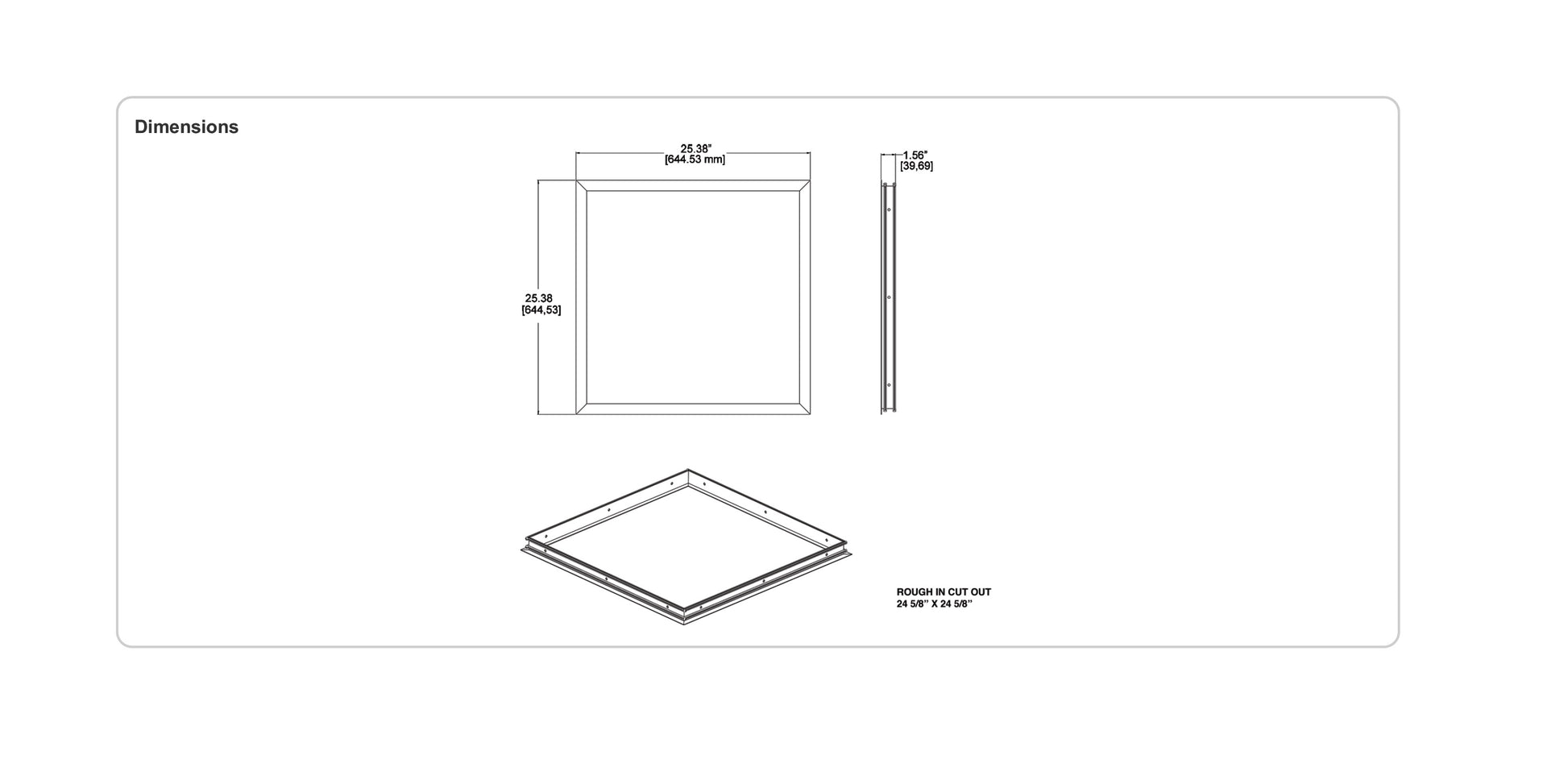Dimensions RAB Lighting RMKPANEL2X2 Recessed Mounting Kit for 2X2 Panel Fixtures