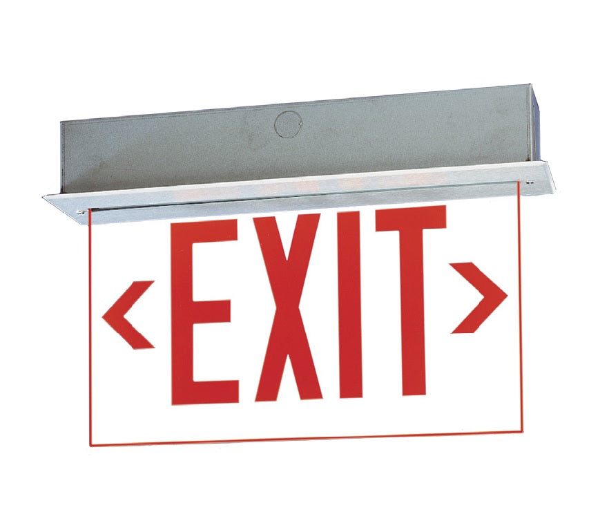 Mule Lighting ELX-1-A-RC-R-WH Precision Series Architectural Edge-Lit LED Exit Sign Red Letters Clear Panel