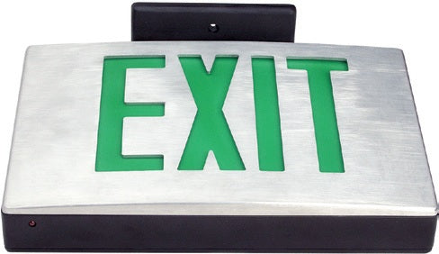 Mule Lighting MD-B-U-G-BA Die-Cast EXIT Battery Backed Universal Face Green LED Black with Brushed