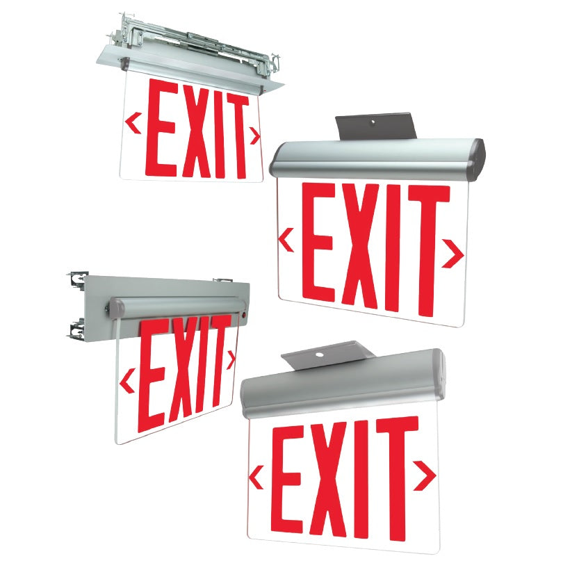 Mule Lighting PVT-1-A-GC-U-BA Pivotal Series Edge-Lit Single Face Exit Sign AC Only with Green LED Clear Panel Surface in Brushed Aluminum Housing