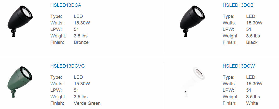 Product Family RAB Lighting HSLED13DC 13 Watts Solar LED Bullet Floodlight Fixture Hood & Lens 5100K 10-30VDC