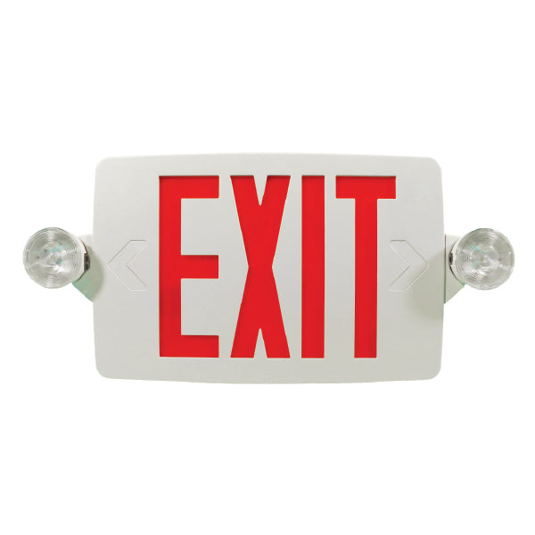 Barron Lighting QCRT-R-WH 1 Watt LED Double Lamp Head Slim Exit Sign Emergency Light Combo Unit with NiCad Battery
