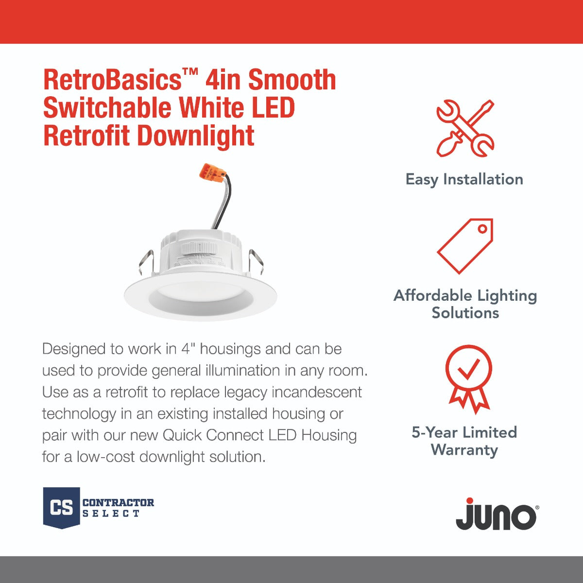 Product Info - Juno Lighting RB4S SWW5 MW M6 4-Inch Switchable Smooth Downlight Retrofit