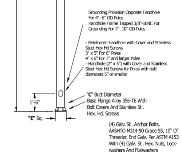Base Info 14 Foot 4 Inch Round Straight Aluminum Light Pole .125