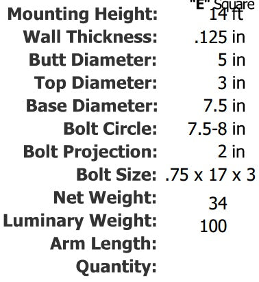 Specifications 14 Foot 5 Inch Round Tapered Aluminum Light Pole .125