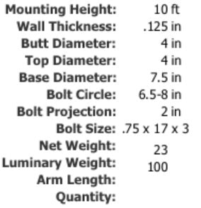 Specifications 10 Foot 4 Inch Round Straight Aluminum Light Pole .125