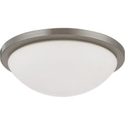 Satco Lighting 62-1043 18 Watt LED Button Flush Mount Dome Light Fixture with Brushed Nickel White Glass Dimmable 3000k