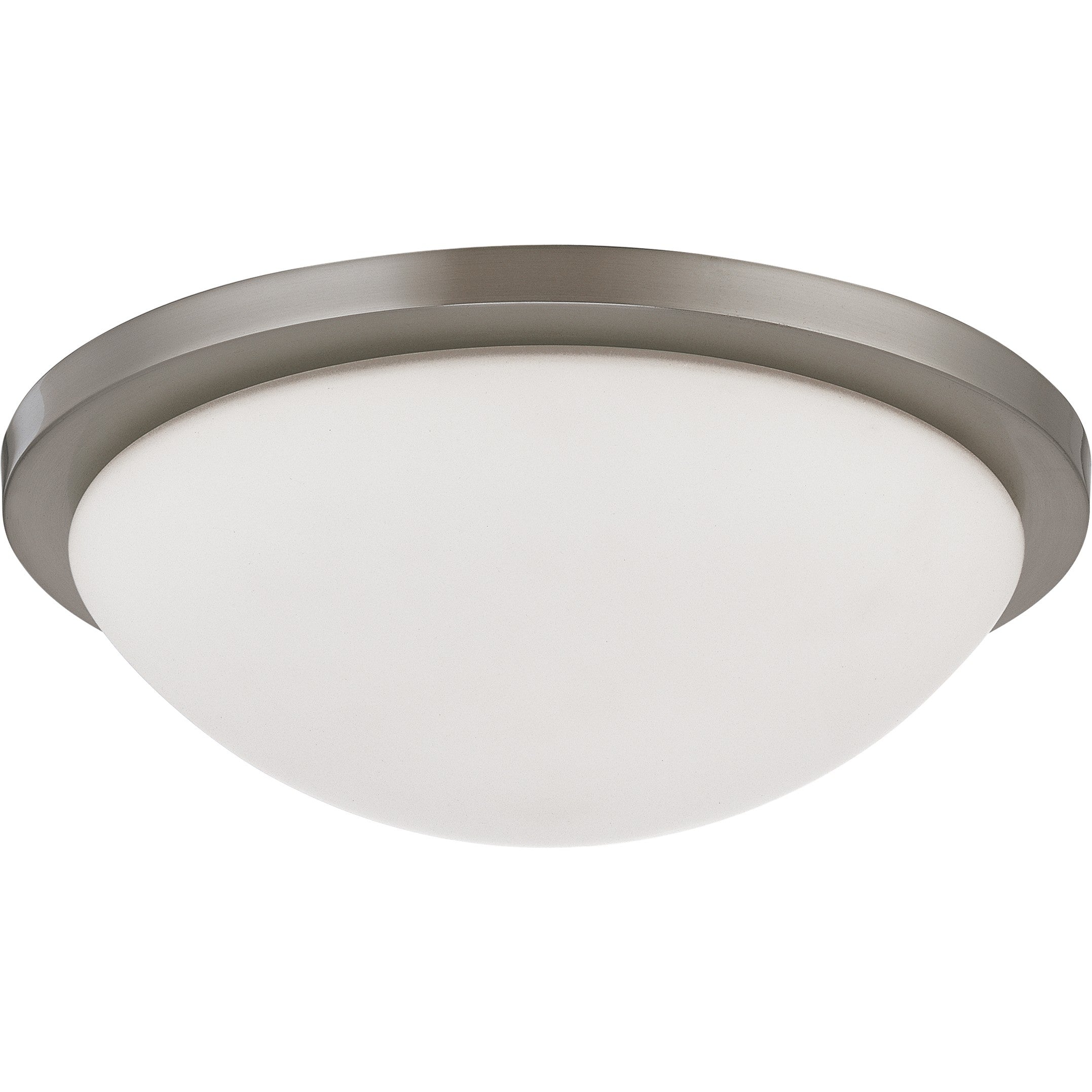 Satco Lighting 62-1043 18 Watt LED Button Flush Mount Dome Light Fixture with Brushed Nickel White Glass Dimmable 3000k