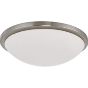 Satco Lighting 62-1044 25 Watt LED Button Flush Mount Dome Light Fixture with Brushed Nickel White Glass Dimmable 3000k