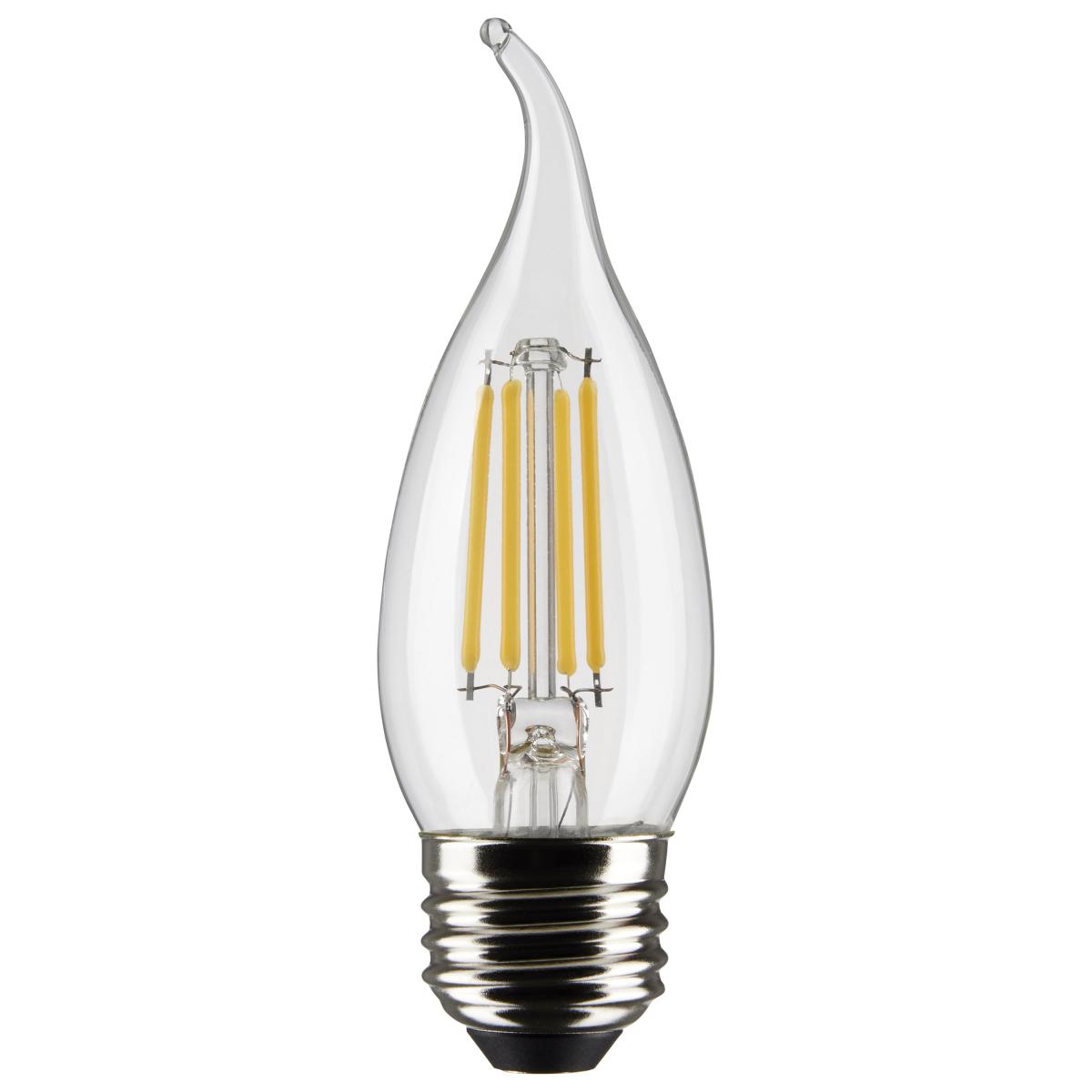 Satco Lighting S21318 5.5-Watt CA10 LED Filament Candle Lamp Clear Dimmable 2700K Replaces 60W Incandescent