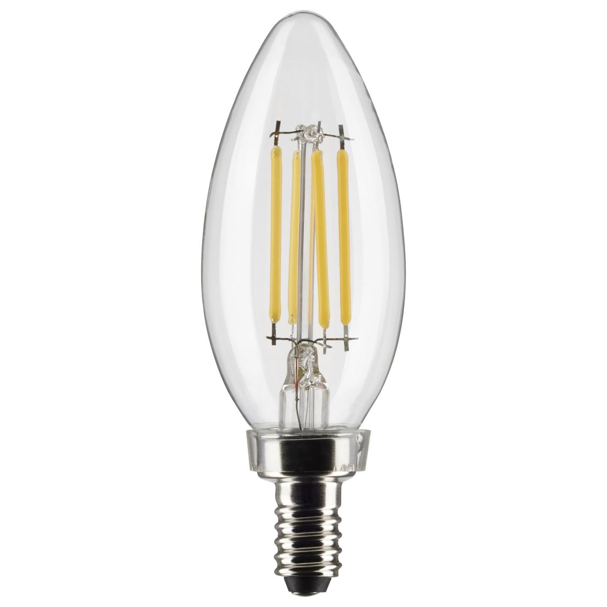 Satco Lighting S21822 4-Watt B11 LED Filament Candle Lamp Clear Dimmable 5000K Replaces 40W Incandescent