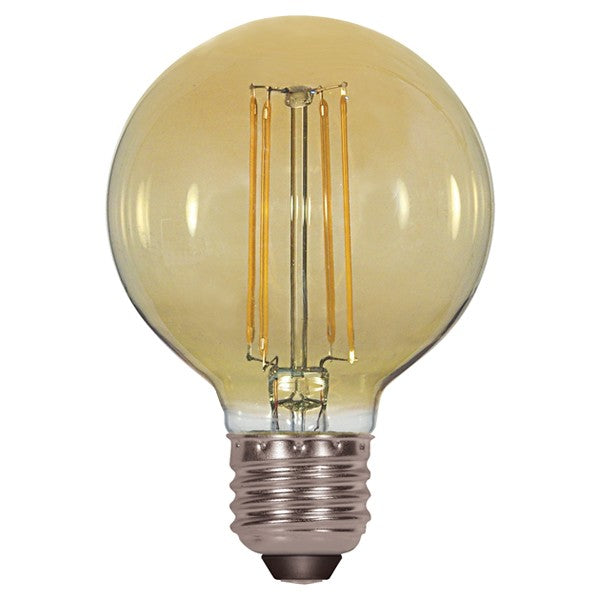Satco Lighting S9584 4.5 Watt G25 Omni-directional LED Filament Light Bulb Transparent Amber Finish E26 Medium Base Dimmable 2200k