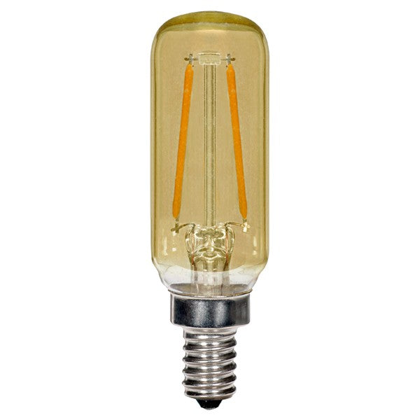 Satco Lighting S9873 2.5 Watt T6 LED Filament Light Bulb Amber Candelabra Base 120V Dimmable 2200K