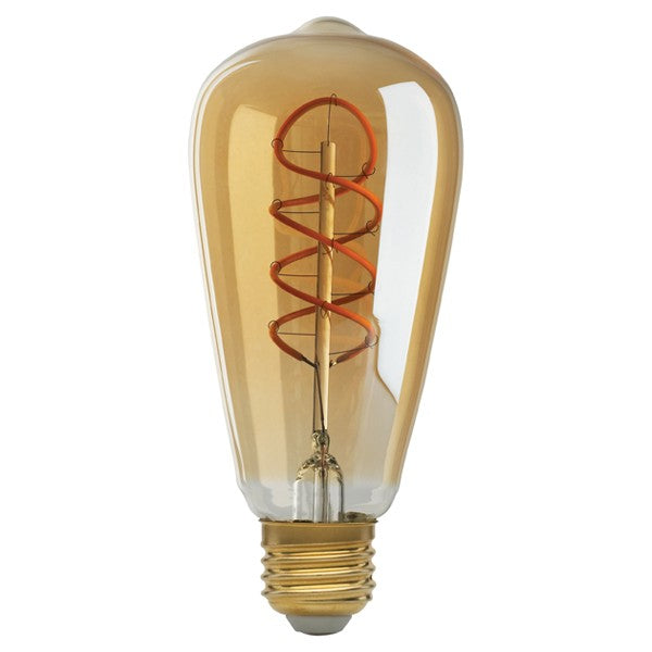 Satco Lighting S9967 4 Watt ST19 Spiral LED Filament Light Bulb Transparent Amber E26 Medium Base Dimmable 2200K