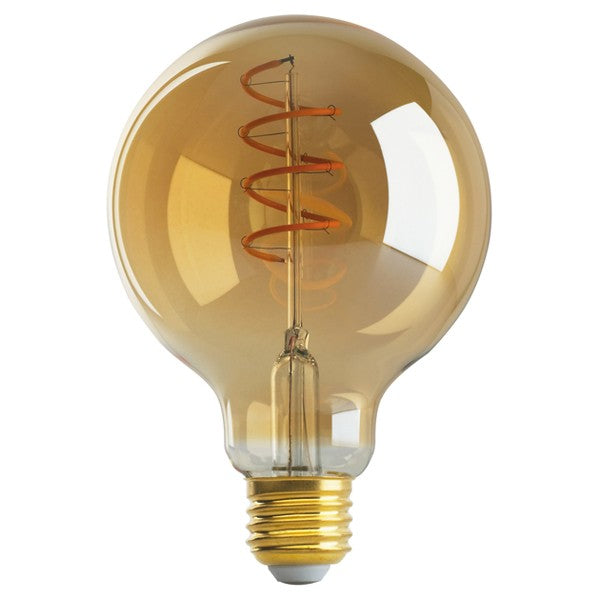 Satco Lighting S9968 4 Watt G30 Spiral LED Filament Light Bulb Transparent Amber Finish E26 Medium Base Dimmable 2200K