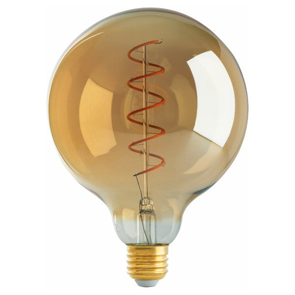 Satco Lighting S9969 4 Watt G40 Spiral LED Filament Light Bulb Transparent Amber Finish E26 Medium Base Dimmable 2200K