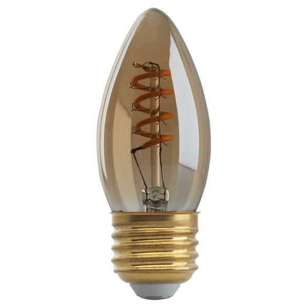 Satco Lighting S9970 2 Watt B10 Spiral LED Filament Light Bulb Amber Finish Medium Base 120V Dimmable 2200K