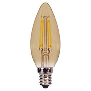 Satco Lighting S9986 3.5 Watt Torpedo CTA LED Filament Light Bulb Amber Finish Candelabra Base 120V Dimmable 2200K