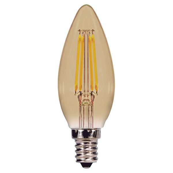 Satco Lighting S9986 3.5 Watt Torpedo CTA LED Filament Light Bulb Amber Finish Candelabra Base 120V Dimmable 2200K