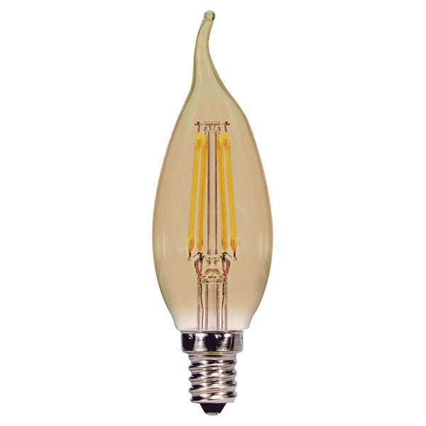 Satco Lighting S9987 3.5 Watt Flame CFA LED Filament Light Bulb Amber Finish Candelabra Base 120V Dimmable 2200K