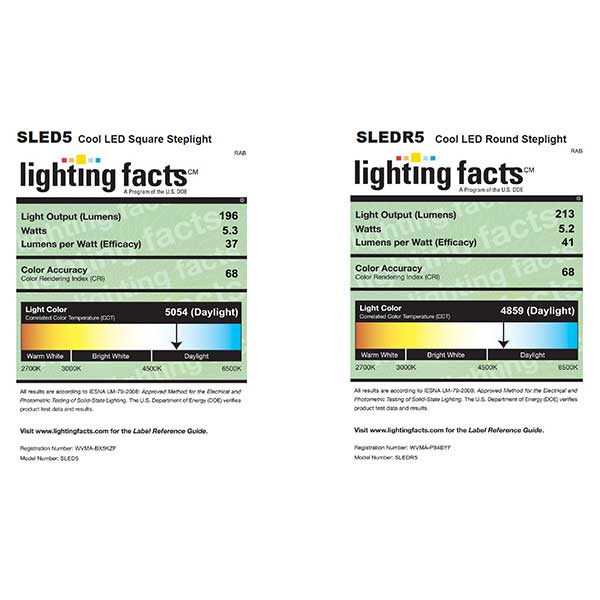 Lighting Facts RAB Lighting SLED5 5 Watt Square LED Step Light Fixture