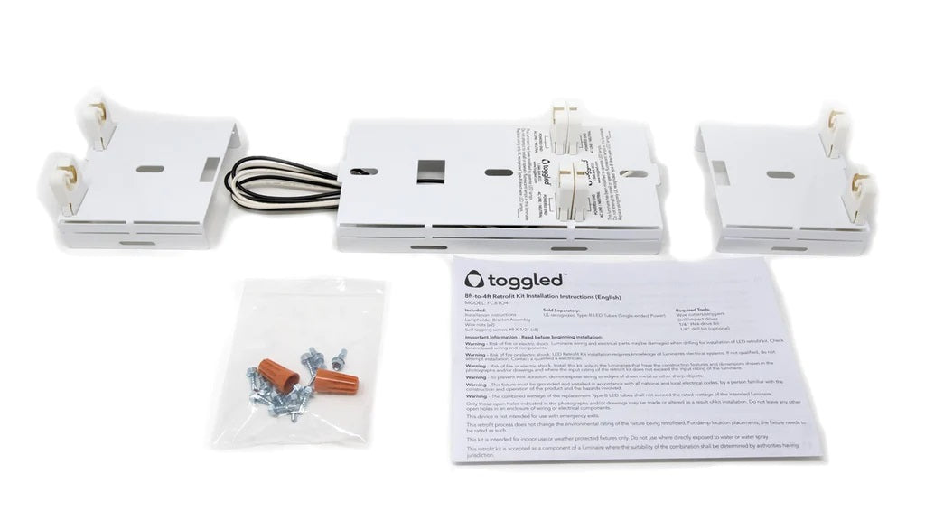 Toggled FC8TO4 8FT to 4FT T8/T12 Fluorescent to Direct-Wire LED Tubes Conversion Kit