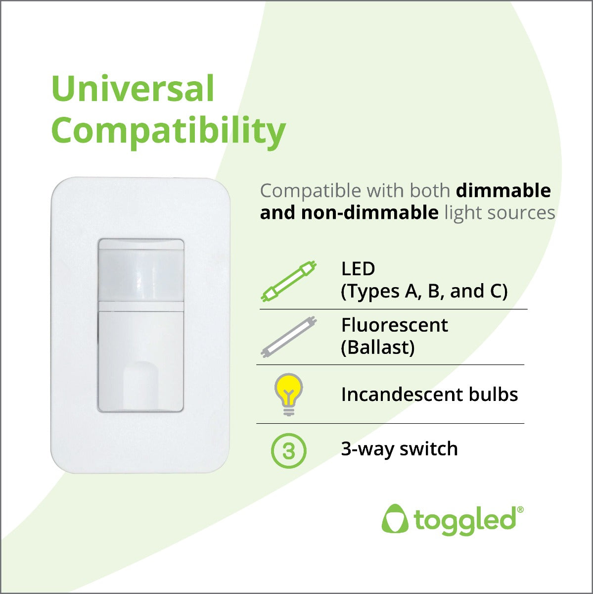 Toggled BRI-VOS201 Motion Sensor Switch Universal Compatibility