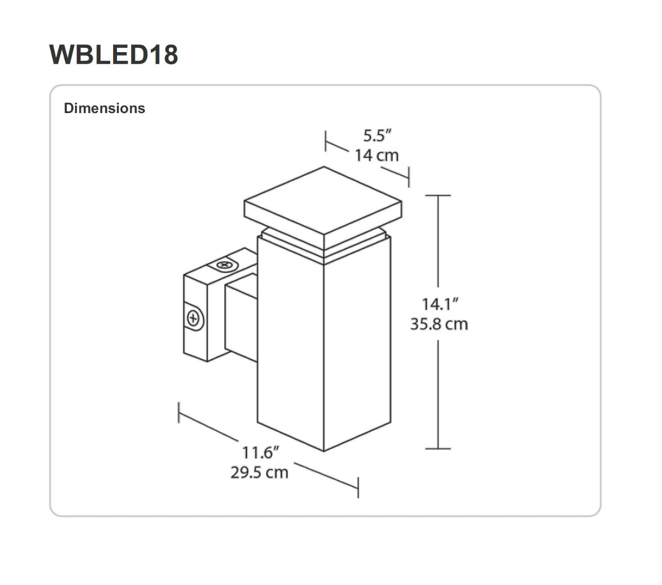 Dimensions RAB Lighting WBLED18 18 Watt LED Square Decorative Wall Sconce