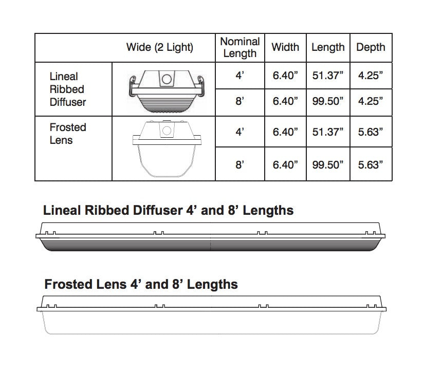 Dimensions ILP WTZ-16W-UNIV-50 DLC Premium Listed 16 Watt 4 Foot Amazon LED Wet Location Light Fixture 120-277V 5000K 